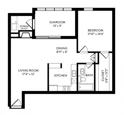 A6 - 1 Bedroom, 1 Bathroom, 858 Square Feet - A6 Floorplan at Hillside Creek in Austin, TX